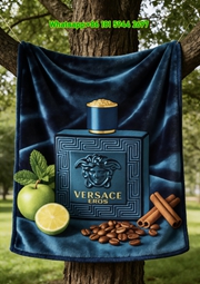 Versace Teal Blue Eros Perfume Bottle Print Flannel Sofa Throw Blanket IMG_1635